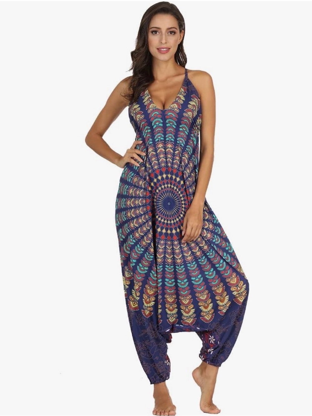 Boho Spiral Mandala Haram Pant Backless Jumpsuit M